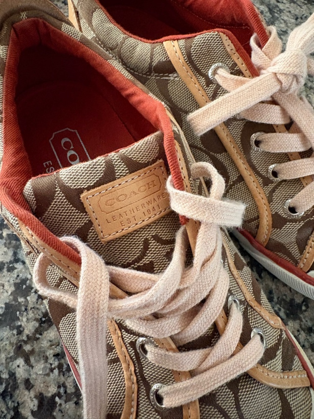 COACH Barrett Logo Print Comfort Sneakers Brown Beige Leather Fabric Women's 8M - Picture 6 of 7
